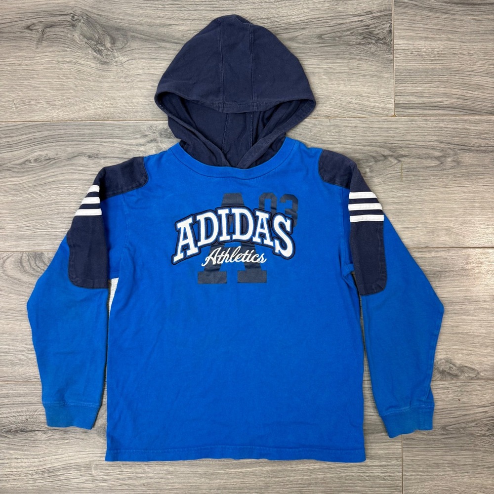 Adidas Athletics Embroidered Logo Blue Hoodie Long Sleeve Cotton Shirt 7X